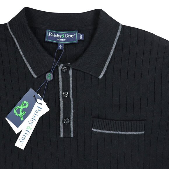 Paisley & Gray Sweater Knit Long Sleeve 3-Button Men's Polo Shirt NWT Onyx Black - Picture 2 of 3